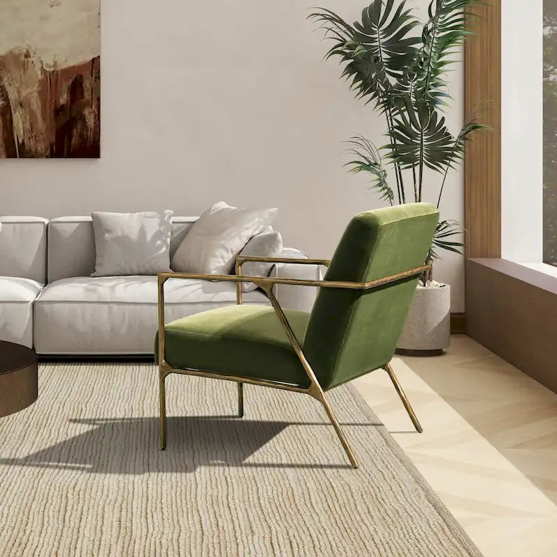 Aerin 24.5 Hammered Brass Velvet Accent Arm Chair