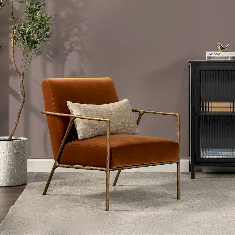 Aerin 24.5 Hammered Brass Velvet Accent Arm Chair