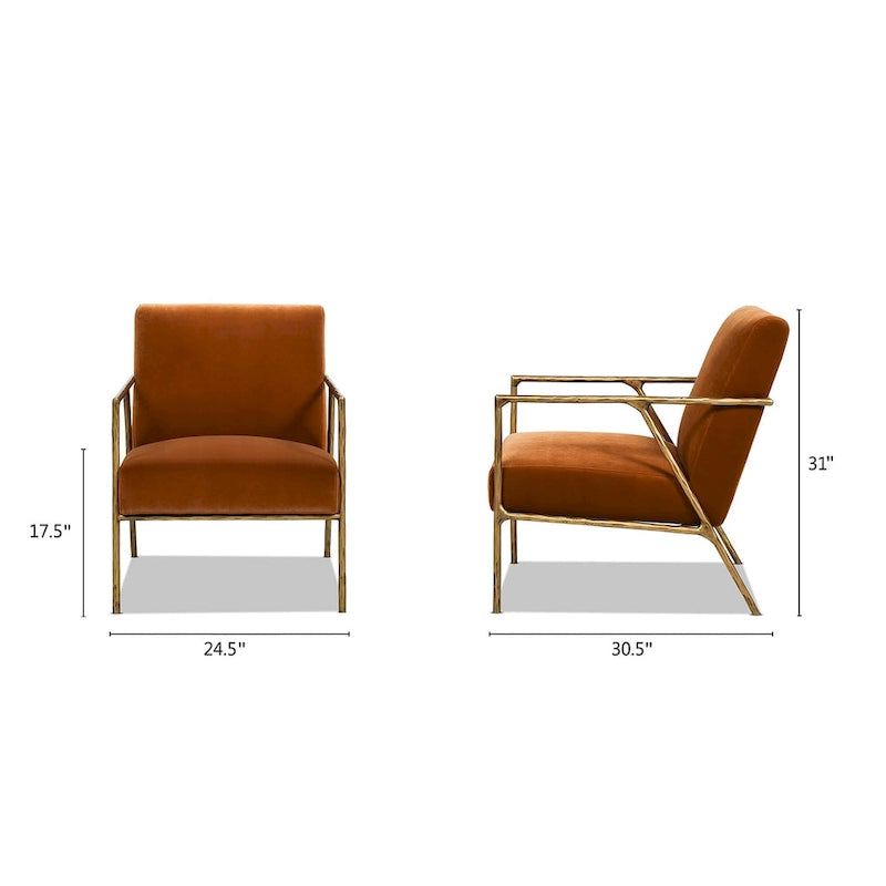 Aerin 24.5 Hammered Brass Velvet Accent Arm Chair