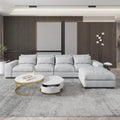 Light Grey Linen Feather Filled L-shaped Reversible Sectional Sofa