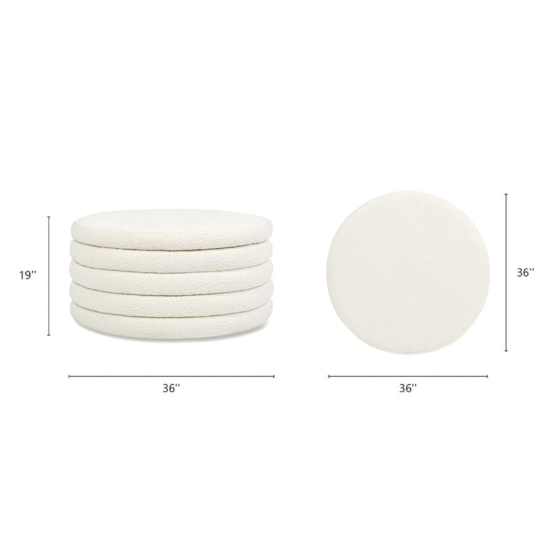 Fuji 36 Boucle Sherpa Round Upholstered Storage Cocktail Ottoman
