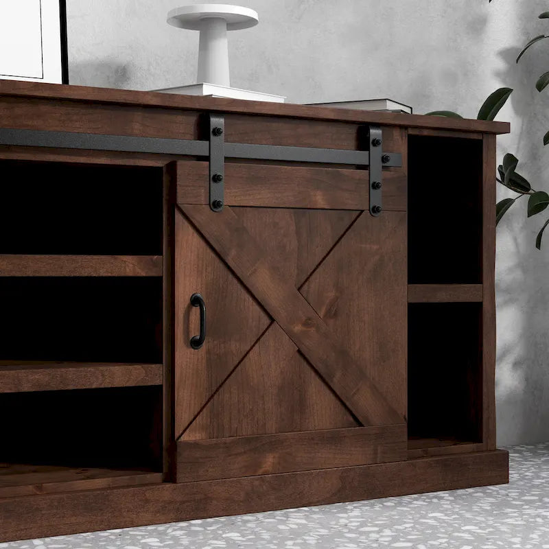Bridgevine Home Farmhouse 66 inch Corner TV Stand for TVs up to 80 inches, No Assembly Required, Aged Whiskey Finish