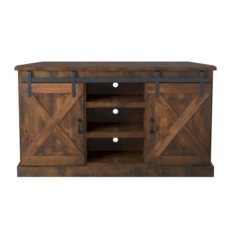 Bridgevine Home Farmhouse 66 inch Corner TV Stand for TVs up to 80 inches, No Assembly Required, Aged Whiskey Finish