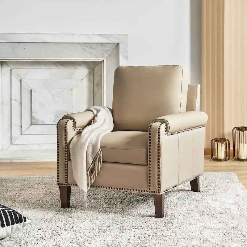 Kunz Transitional Genuine Leather Armchair with Removable Cushion and Nailhead Trims by HULALA HOME
