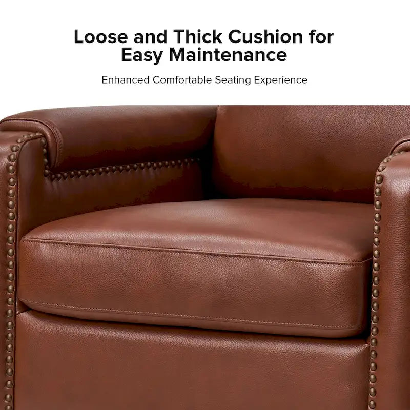 Kunz Transitional Genuine Leather Armchair with Removable Cushion and Nailhead Trims by HULALA HOME