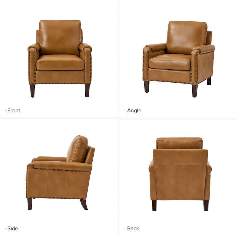 Kunz Transitional Genuine Leather Armchair with Removable Cushion and Nailhead Trims by HULALA HOME