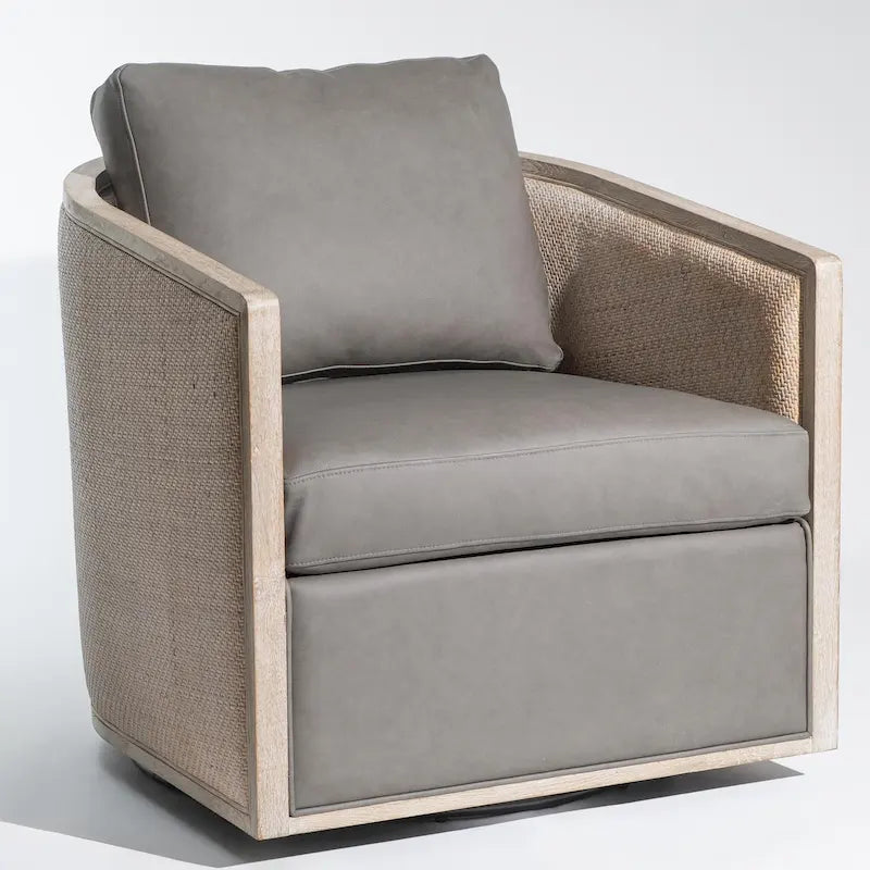 KINWELL 31W Oak Frame Upholstered Swivel Barrel Armchair