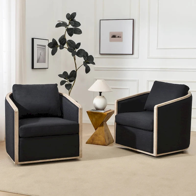 KINWELL 31W Oak Frame Upholstered Swivel Barrel Armchair