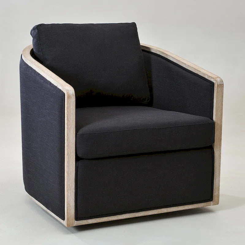 KINWELL 31W Oak Frame Upholstered Swivel Barrel Armchair