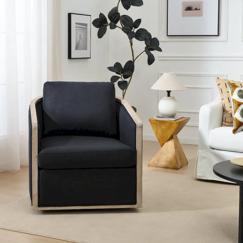 KINWELL 31W Oak Frame Upholstered Swivel Barrel Armchair