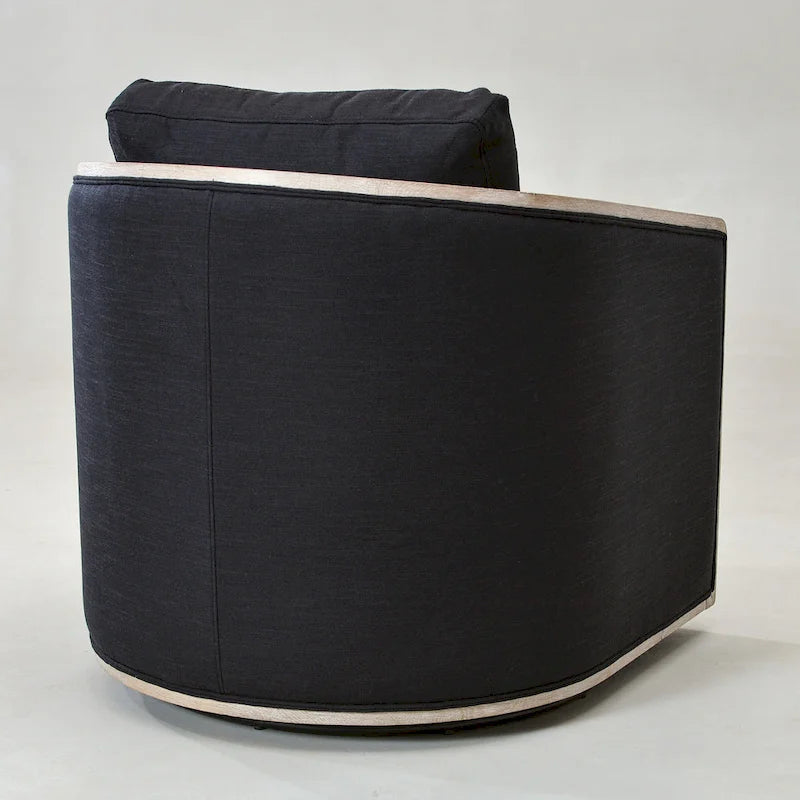 KINWELL 31W Oak Frame Upholstered Swivel Barrel Armchair