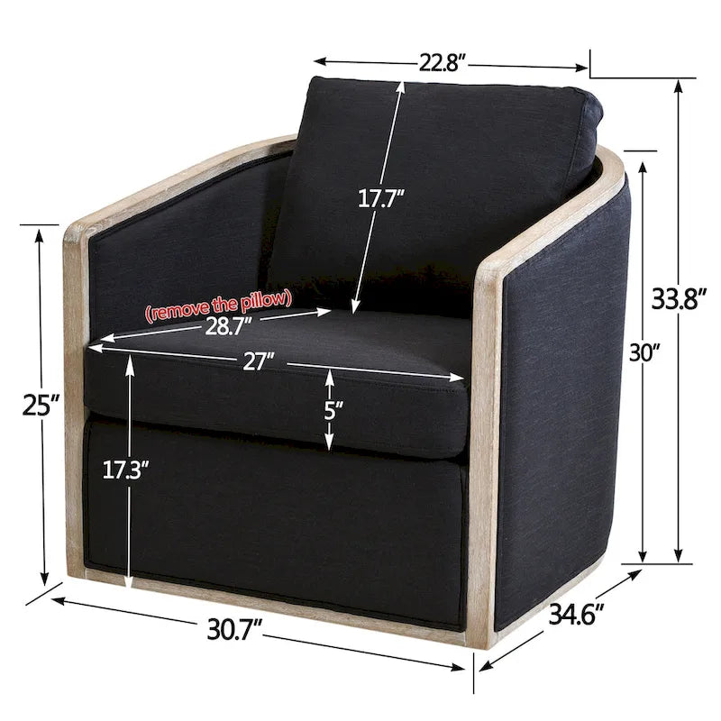 KINWELL 31W Oak Frame Upholstered Swivel Barrel Armchair