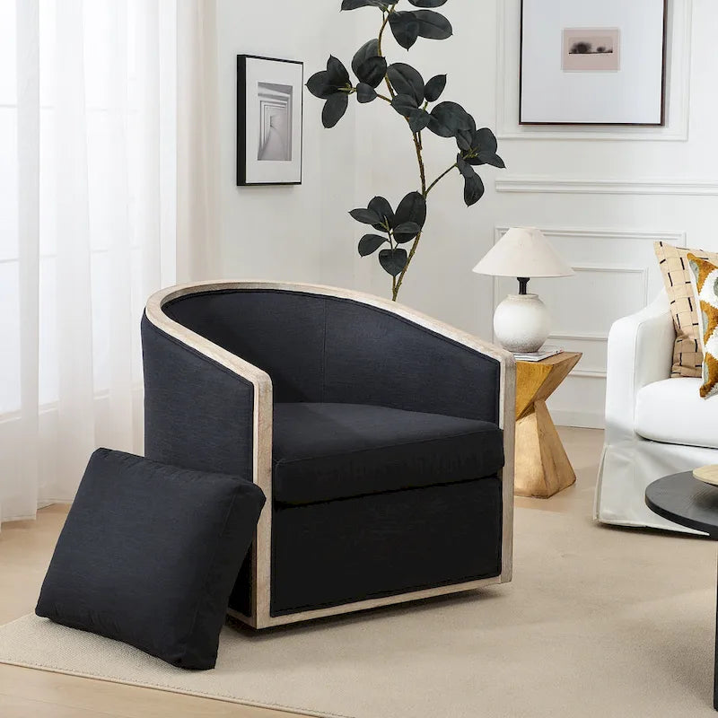 KINWELL 31W Oak Frame Upholstered Swivel Barrel Armchair
