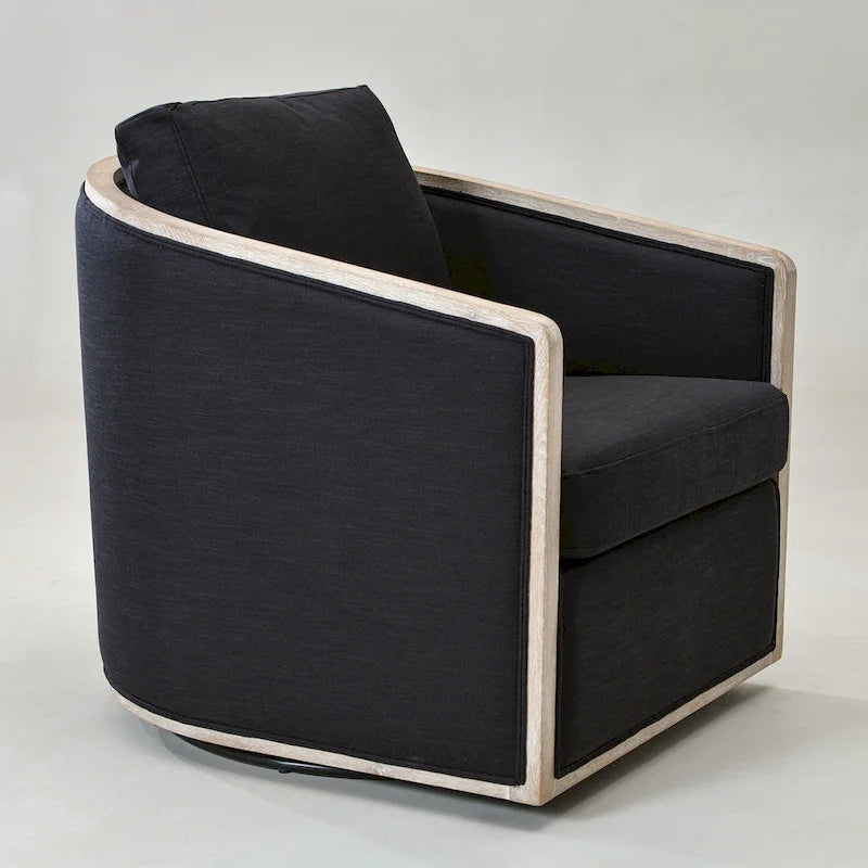 KINWELL 31W Oak Frame Upholstered Swivel Barrel Armchair