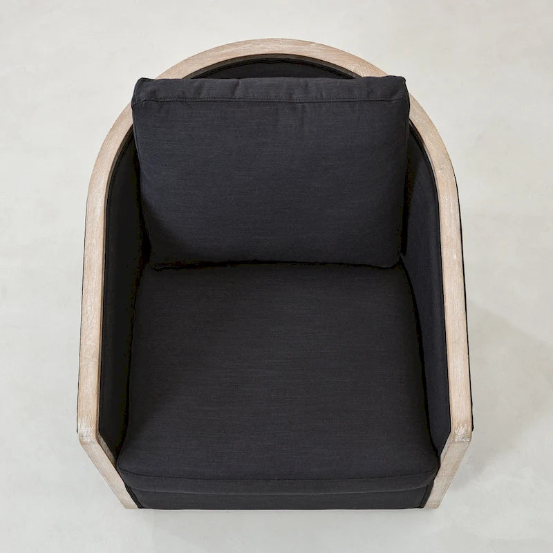 KINWELL 31W Oak Frame Upholstered Swivel Barrel Armchair
