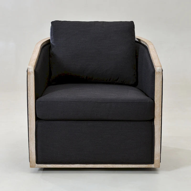 KINWELL 31W Oak Frame Upholstered Swivel Barrel Armchair