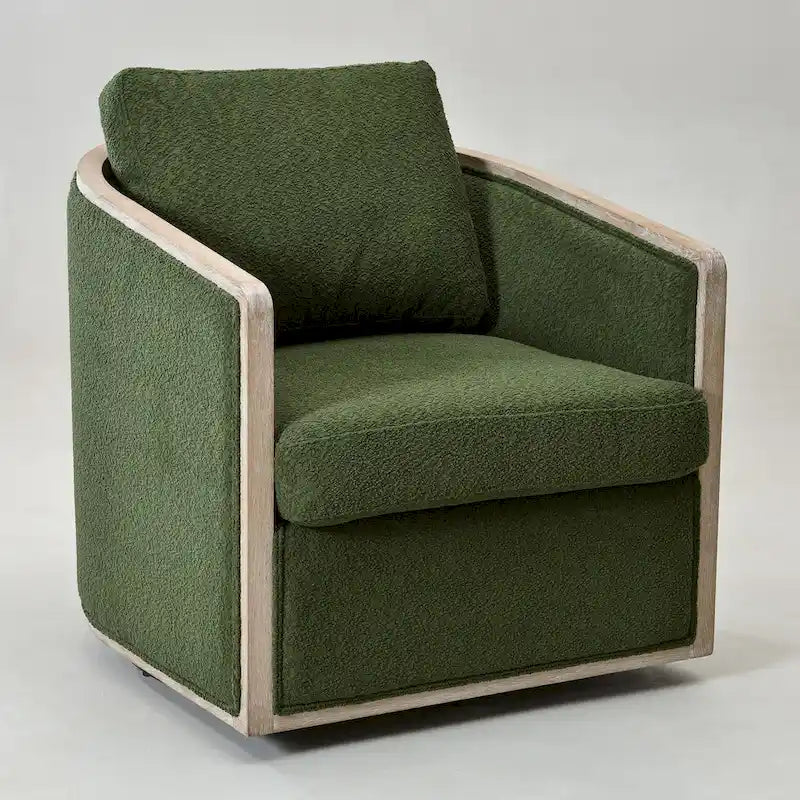 KINWELL 31W Oak Frame Upholstered Swivel Barrel Armchair