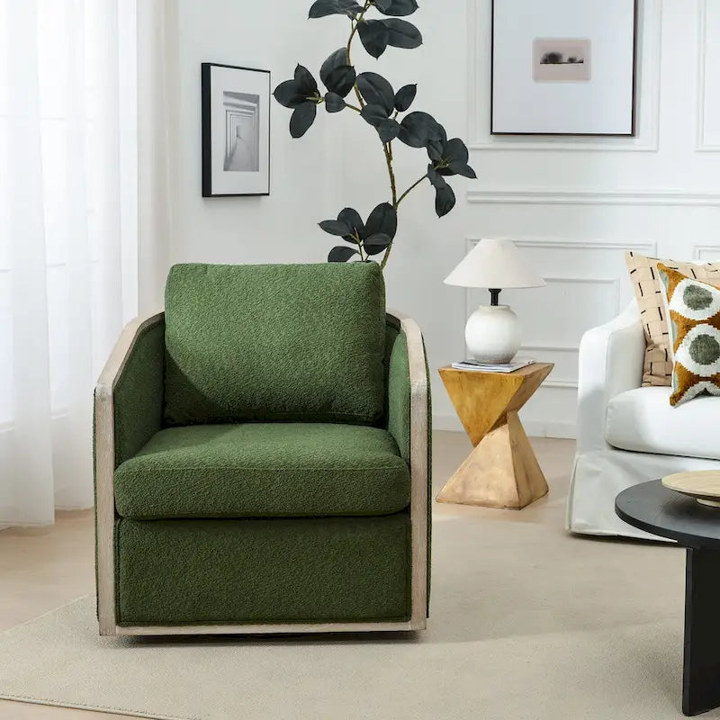 KINWELL 31W Oak Frame Upholstered Swivel Barrel Armchair