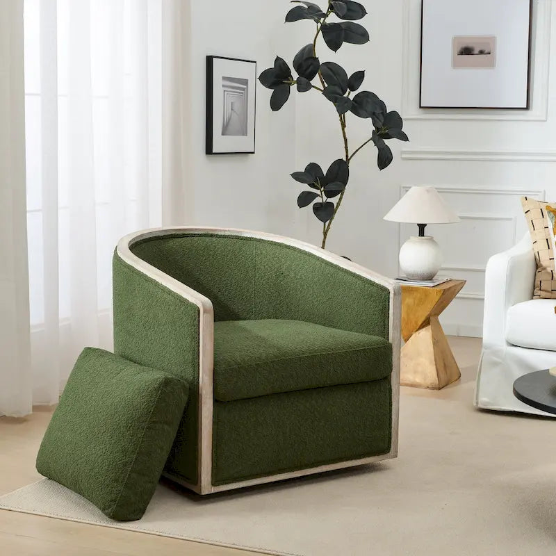 KINWELL 31W Oak Frame Upholstered Swivel Barrel Armchair