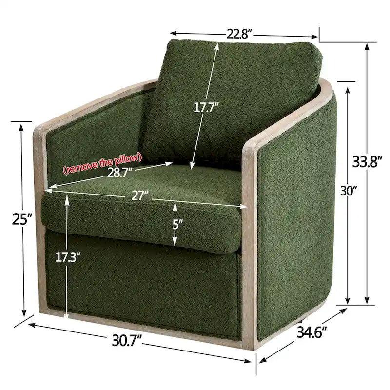 KINWELL 31W Oak Frame Upholstered Swivel Barrel Armchair