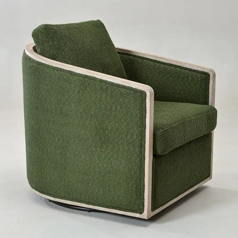 KINWELL 31W Oak Frame Upholstered Swivel Barrel Armchair