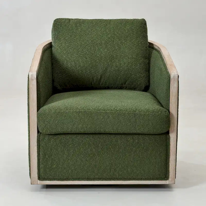 KINWELL 31W Oak Frame Upholstered Swivel Barrel Armchair