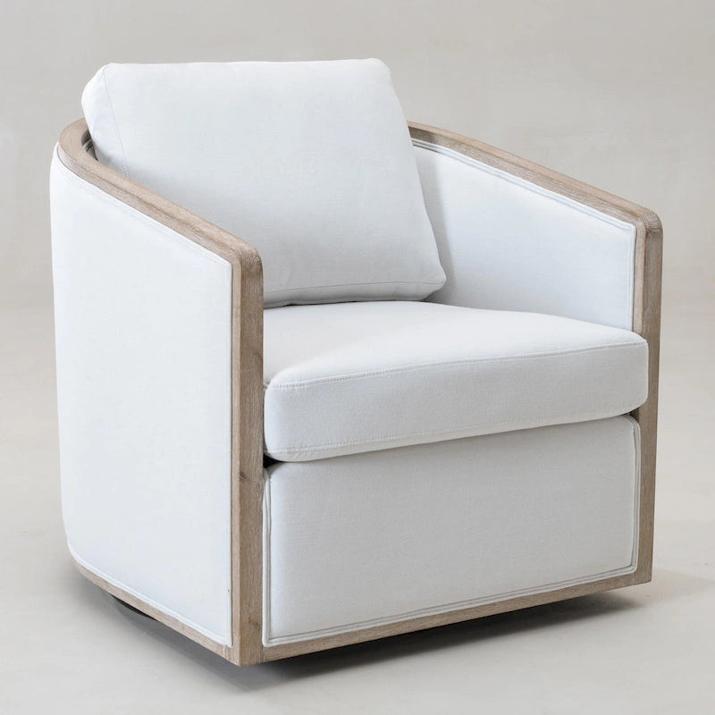 KINWELL 31W Oak Frame Upholstered Swivel Barrel Armchair