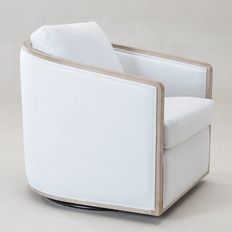 KINWELL 31W Oak Frame Upholstered Swivel Barrel Armchair