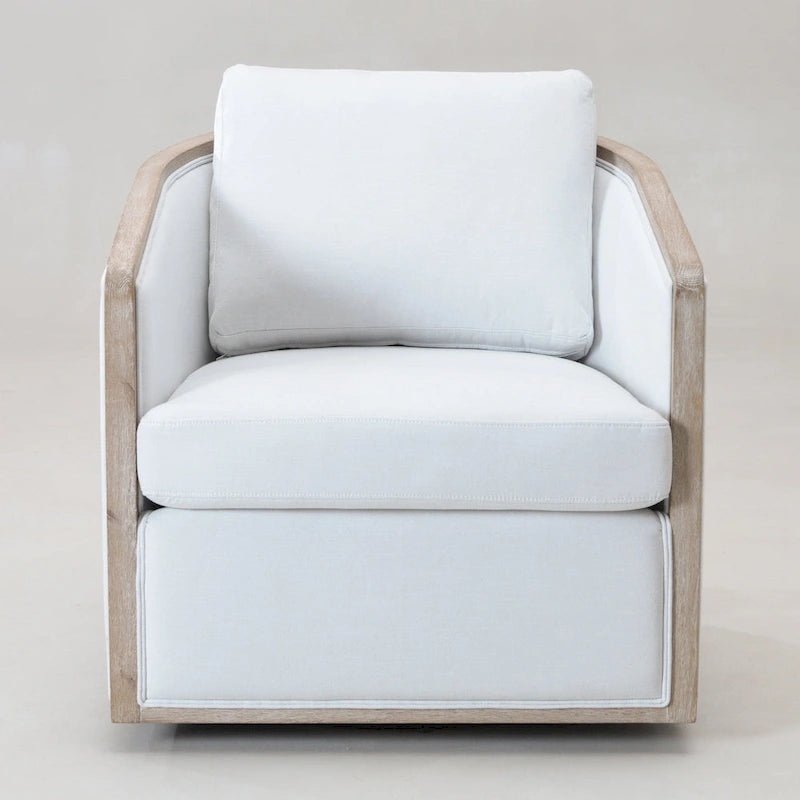 KINWELL 31W Oak Frame Upholstered Swivel Barrel Armchair