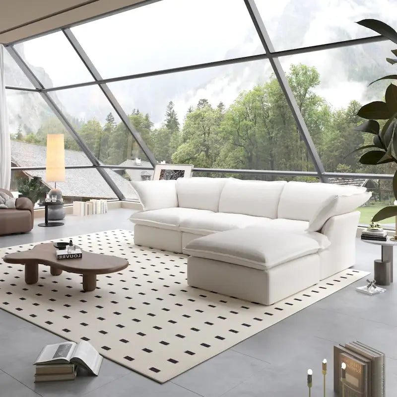 L-Shaped Linen Sectional Sofa Modern Comfortable Sofa