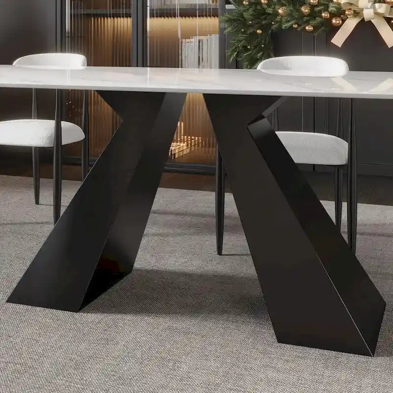 110.24 Inch Modern Minimalist 9 - Piece Extendable Sintered Stone Top Double Pedestal Dining Set