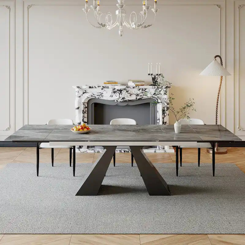110.24 Inch Modern Minimalist 9 - Piece Extendable Sintered Stone Top Double Pedestal Dining Set