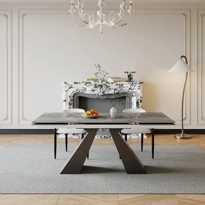 110.24 Inch Modern Minimalist 9 - Piece Extendable Sintered Stone Top Double Pedestal Dining Set