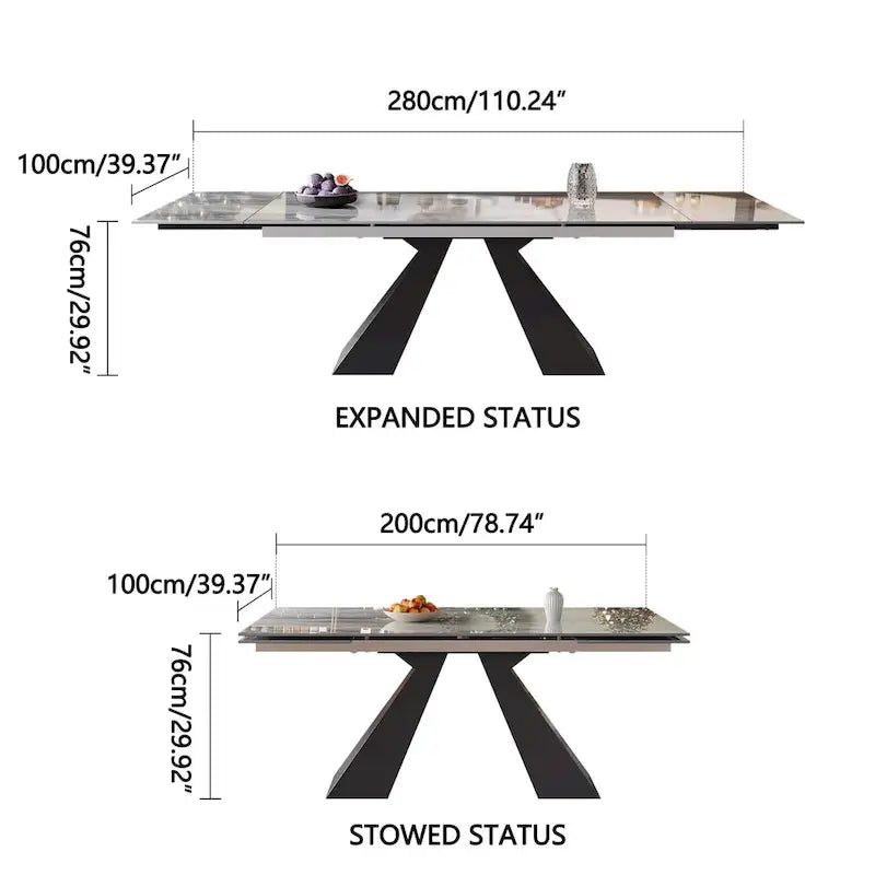 110.24 Inch Modern Minimalist 9 - Piece Extendable Sintered Stone Top Double Pedestal Dining Set