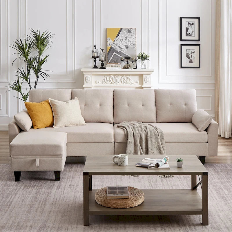 Modular Sectional Sofa Couch L Shaped With Storage Ottoman and Side Bags For Living Room