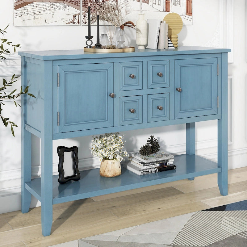 Vintage Console Table with 4 Drawers and Bottom Shelf