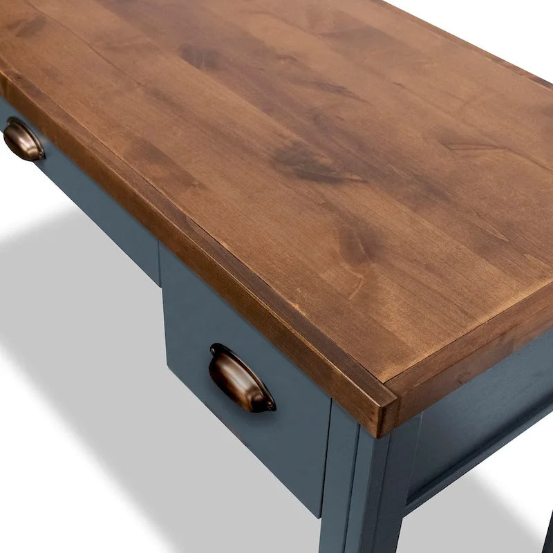 Bridgevine Home Nantucket 53 inch Writing Desk, No Assembly Required, Blue Denim and Whiskey Finish