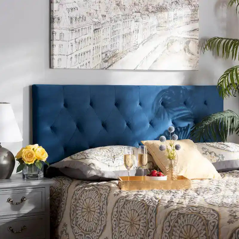 Felix Modern and Contemporary Velvet Upholstered Headboard-Navy Blue