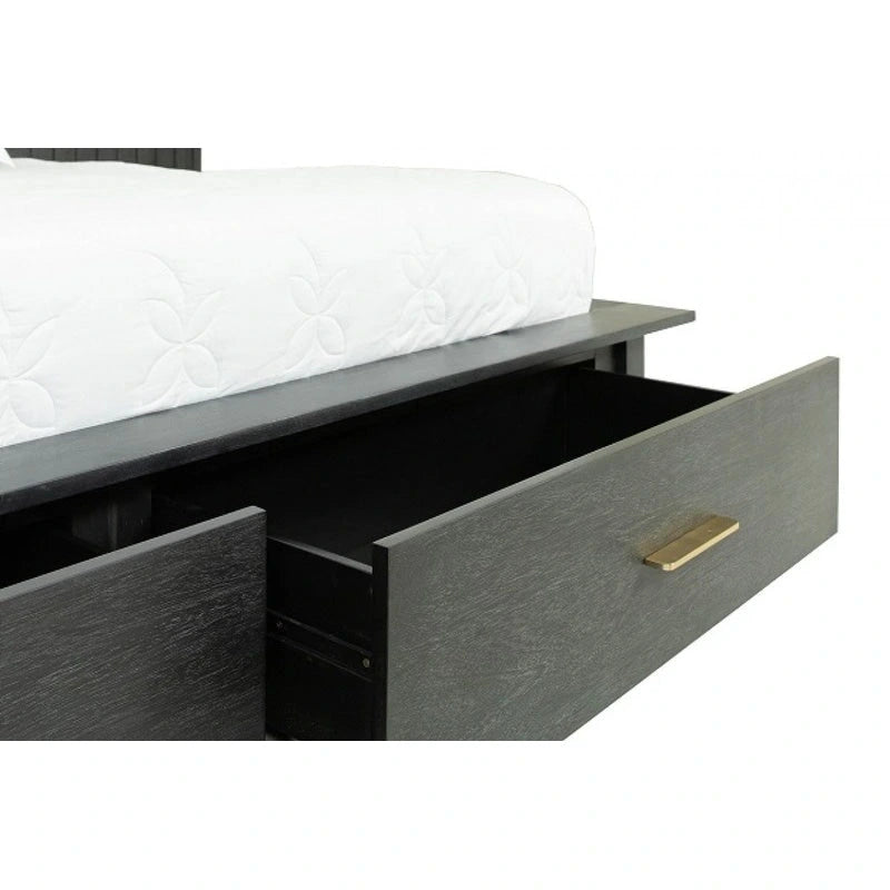 Modrest Manchester Contemporary Platform Dark Grey Bed with Two Nightstands