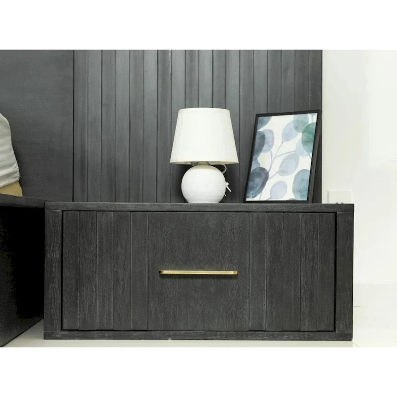 Modrest Manchester Contemporary Platform Dark Grey Bed with Two Nightstands