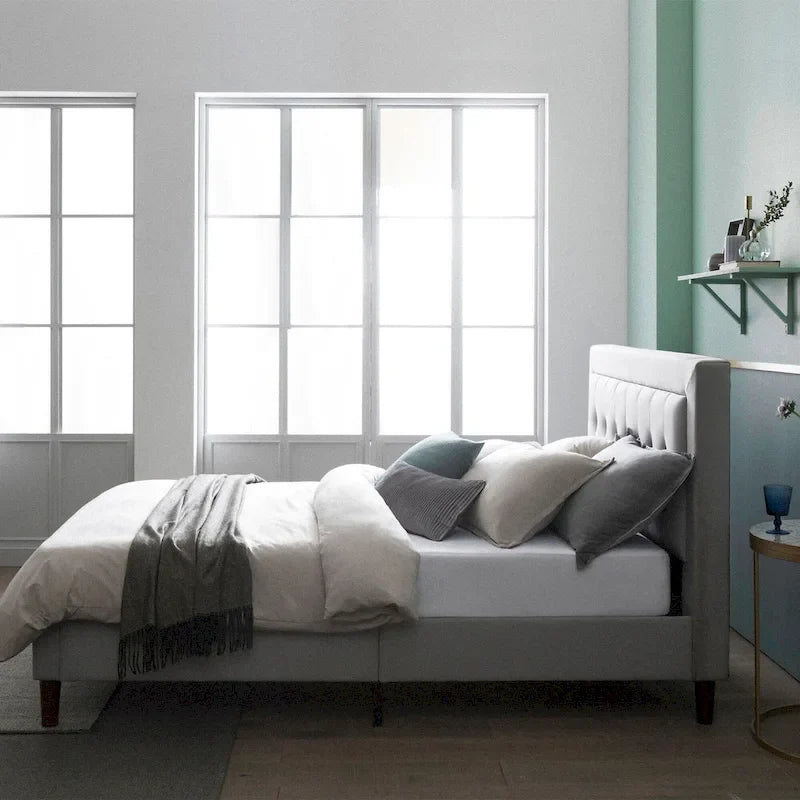 Priage by Zinus Grey Sand Upholstered Beige Button-tufted Premium Platform Bed