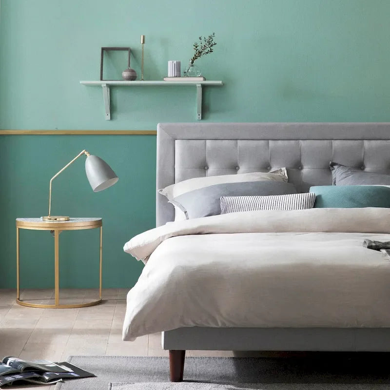 Priage by Zinus Grey Sand Upholstered Beige Button-tufted Premium Platform Bed