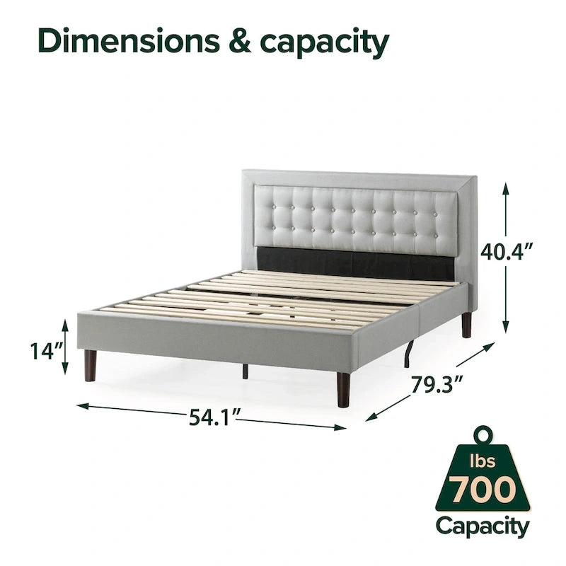 Priage by Zinus Grey Sand Upholstered Beige Button-tufted Premium Platform Bed