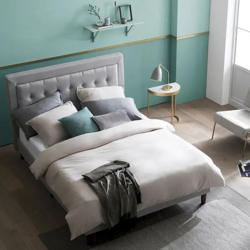 Priage by Zinus Grey Sand Upholstered Beige Button-tufted Premium Platform Bed