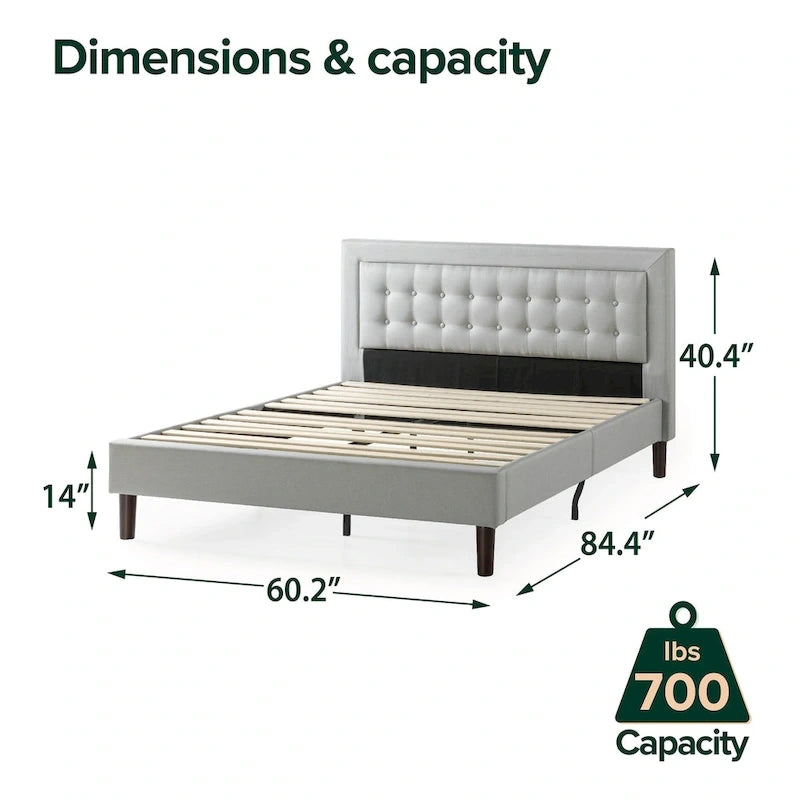 Priage by Zinus Grey Sand Upholstered Beige Button-tufted Premium Platform Bed