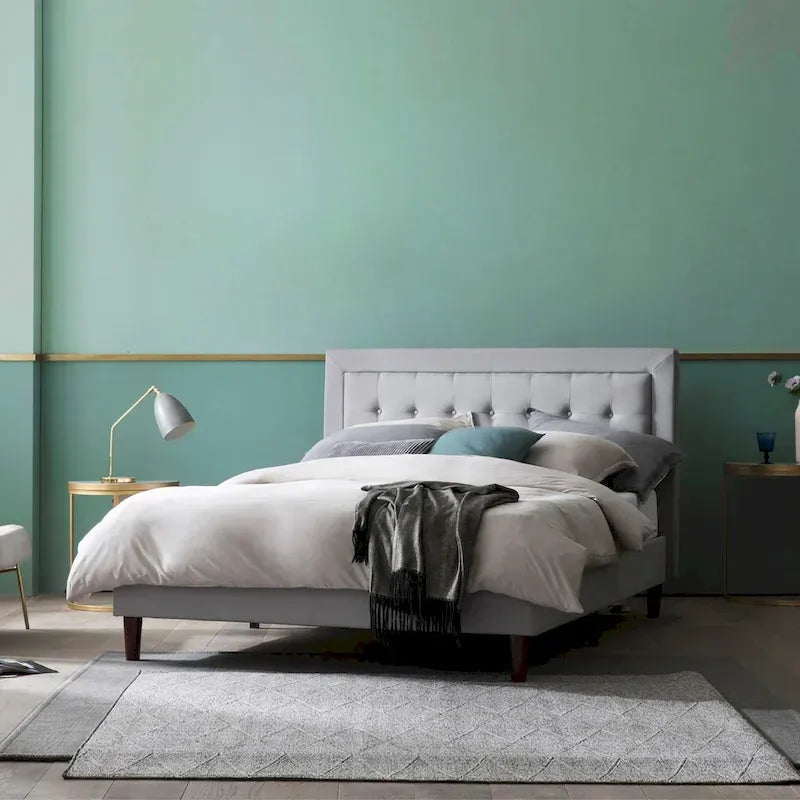 Priage by Zinus Grey Sand Upholstered Beige Button-tufted Premium Platform Bed