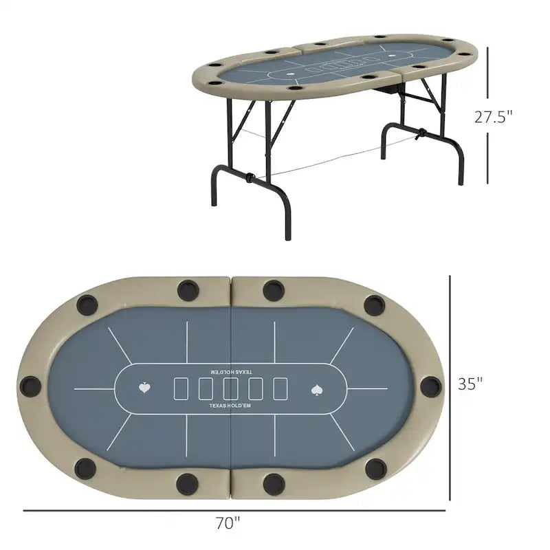 Soozier Poker Table Foldable, 70 Oval Blackjack Casino Texas Holdem Poker Game Table for 10 Players