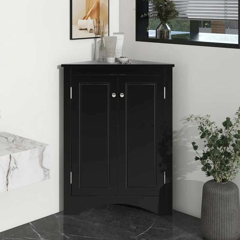 White Triangle Bathroom Storage Cabinet with Adjustable Shelves - 17.2W x 17.2D x 31.5H