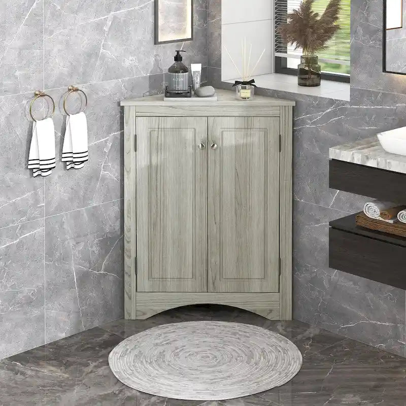 White Triangle Bathroom Storage Cabinet with Adjustable Shelves - 17.2W x 17.2D x 31.5H