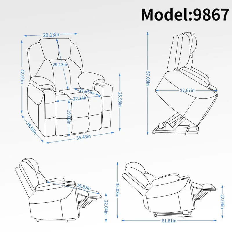 Okin motor Up to 350 LBS Chenille Power Lift Recliner Chair, Heavy Duty Motion Mechanism with 8-Point Vibration Massage and Lumb